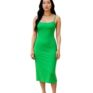 Green Spaghetti Strap Bodycon Midi Dress for Night Out